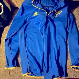Adidas Long Sleeve St Louis Blues Pullover.  Blue Pullover/Yellow Trim